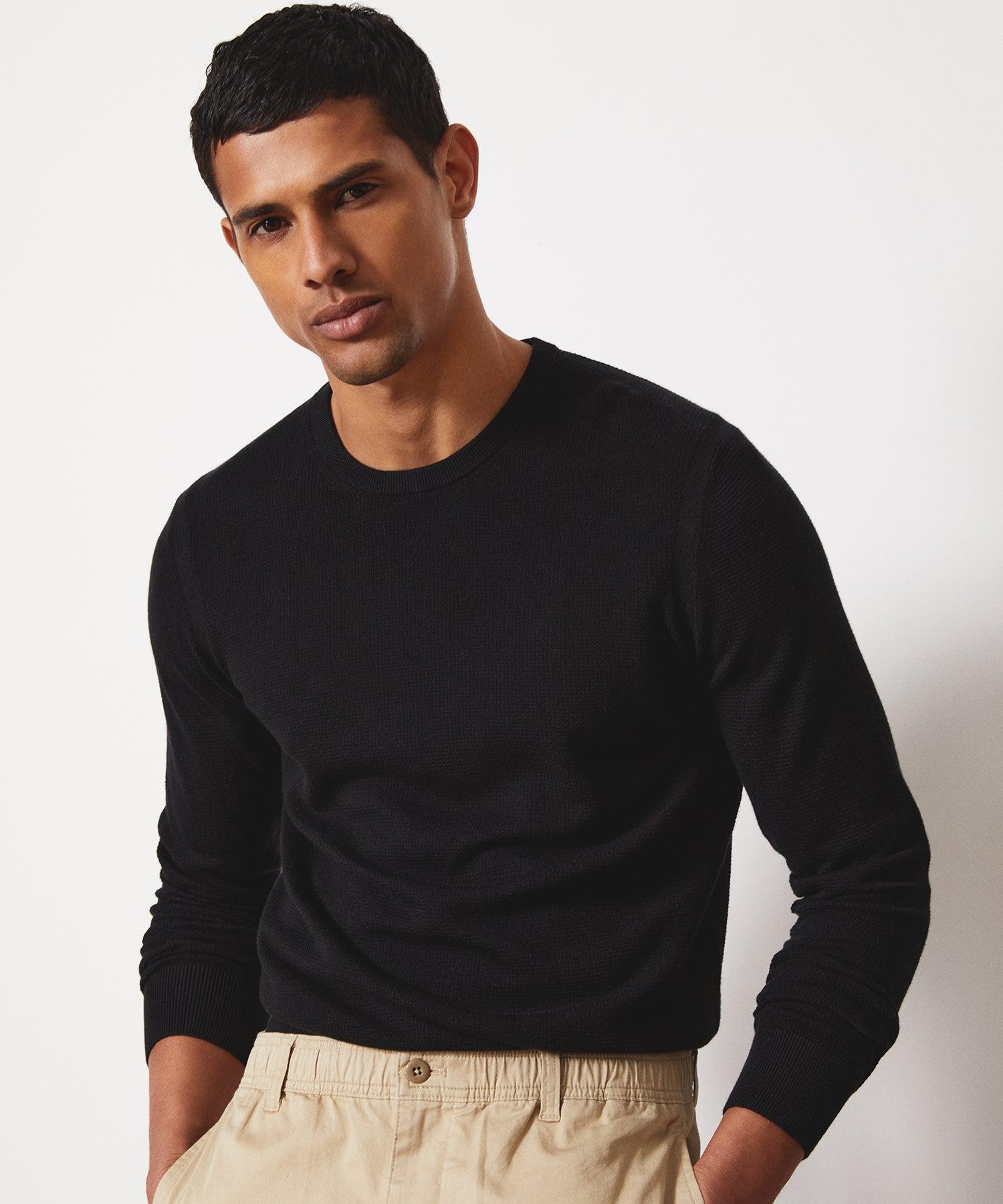 Cotton Silk Pique Crew in Black Product Image