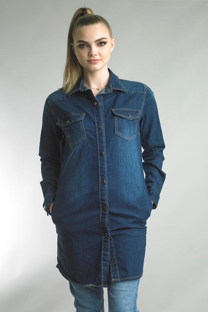 LONGSLEEVE DENIM SHIRT DRESS Product Image