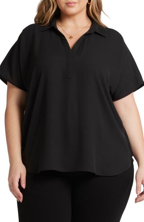 NYDJ Womens Becky Short Sleeved Blouse In Plus Size in Black, Size: 5X | Polyester/Denim Product Image