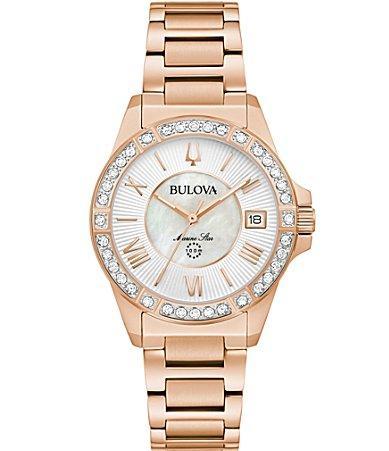 Bulova Womens Marine Star Diamond (1/10 ct. t.w. Stainless Steel Bracelet Watch 32mm - Rose Gold-tone Product Image