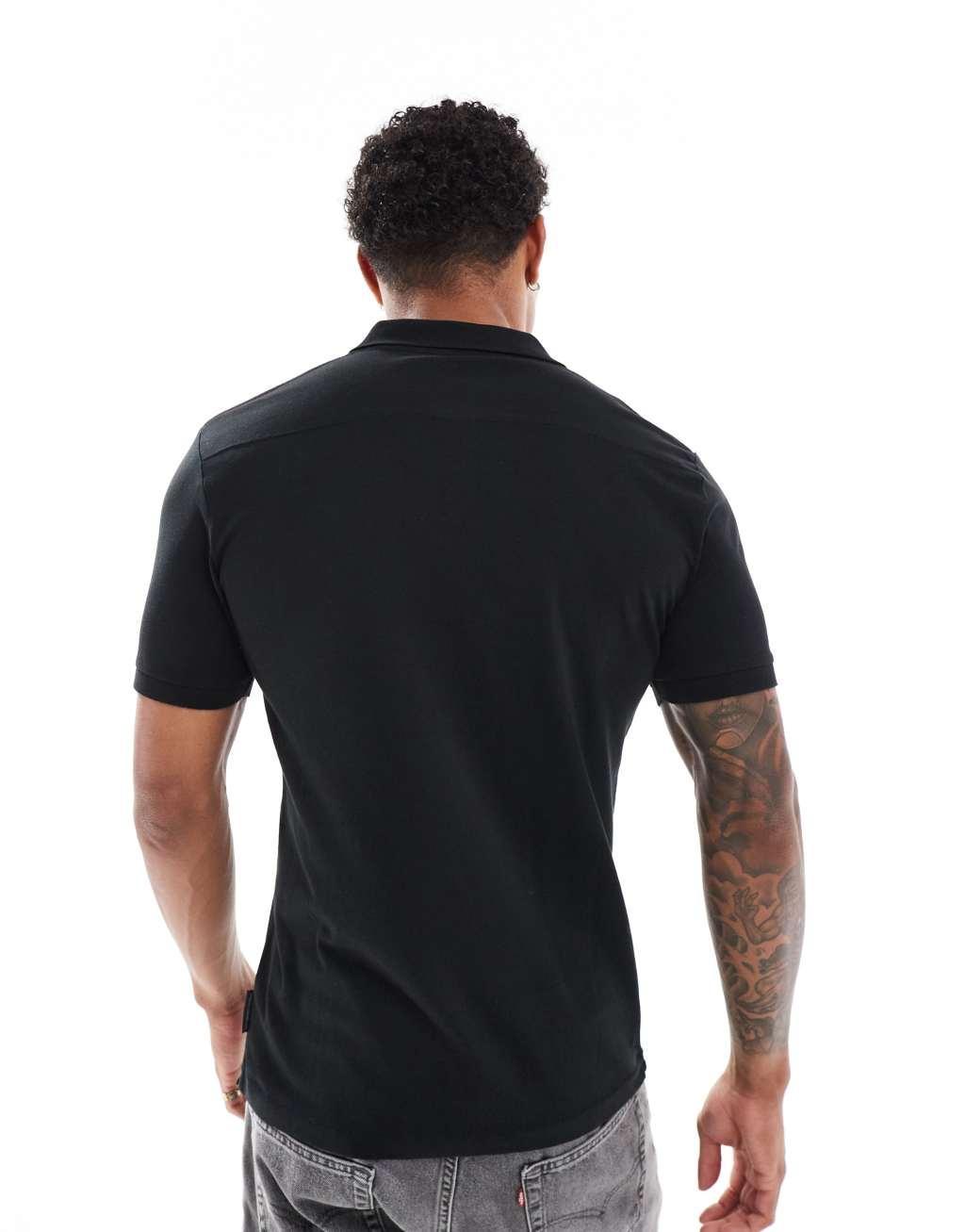 French Connection 2 pack short sleeve polo shirt in black and charcoal Product Image