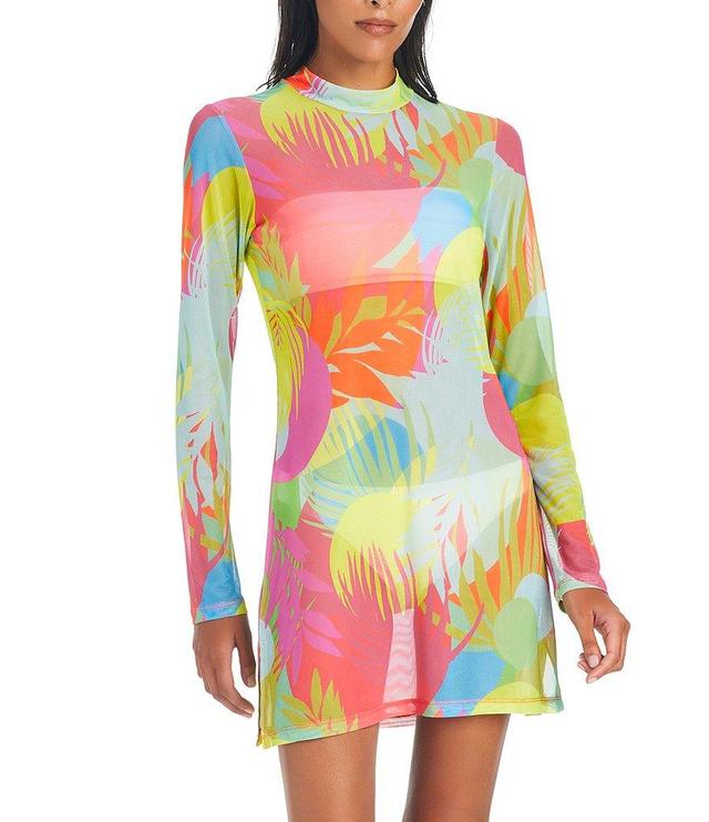 Sanctuary Palm Hottie Tropical Print Mock Neck Long Sleeve Cover-Up Dress Product Image