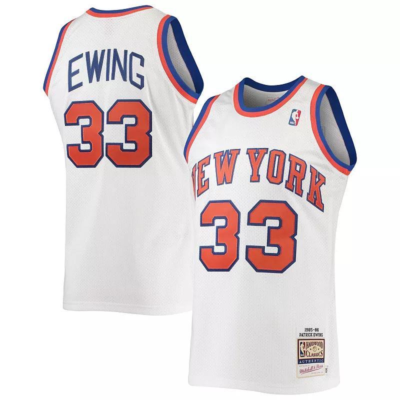 Mens Mitchell & Ness Patrick Ewing White New York Knicks Hardwood Classics Authentic 1985 Jersey Product Image