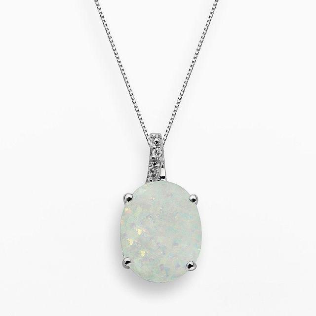 Gemminded Sterling Silver Lab-Created Opal and Diamond Accent Oval Pendant, Womens White Product Image