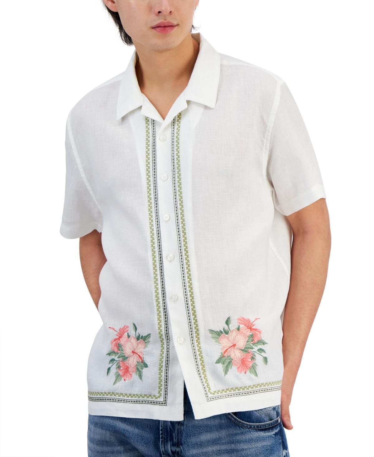 Guess Mens Linen Embroidered Floral Shirt Product Image