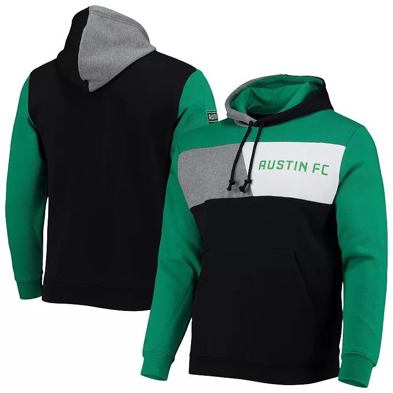 Mens Mitchell & Ness Black/Green Austin FC Colorblock Fleece Pullover Hoodie Product Image