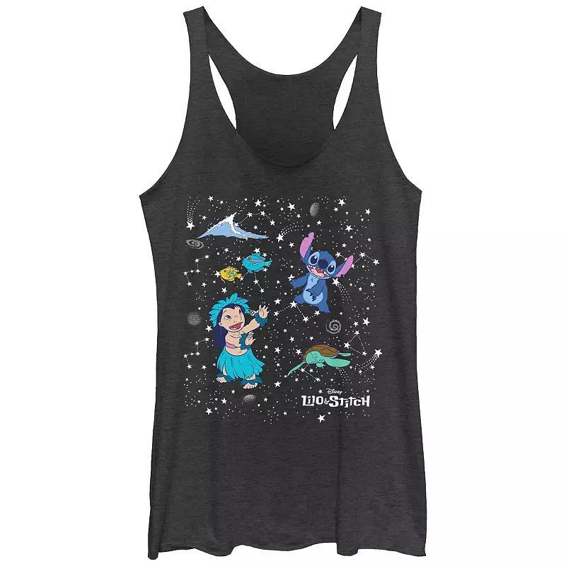 Disneys Lilo & Stitch Womens Constellations Tri-Blend Racerback Tank Top, Girls Black Grey Product Image