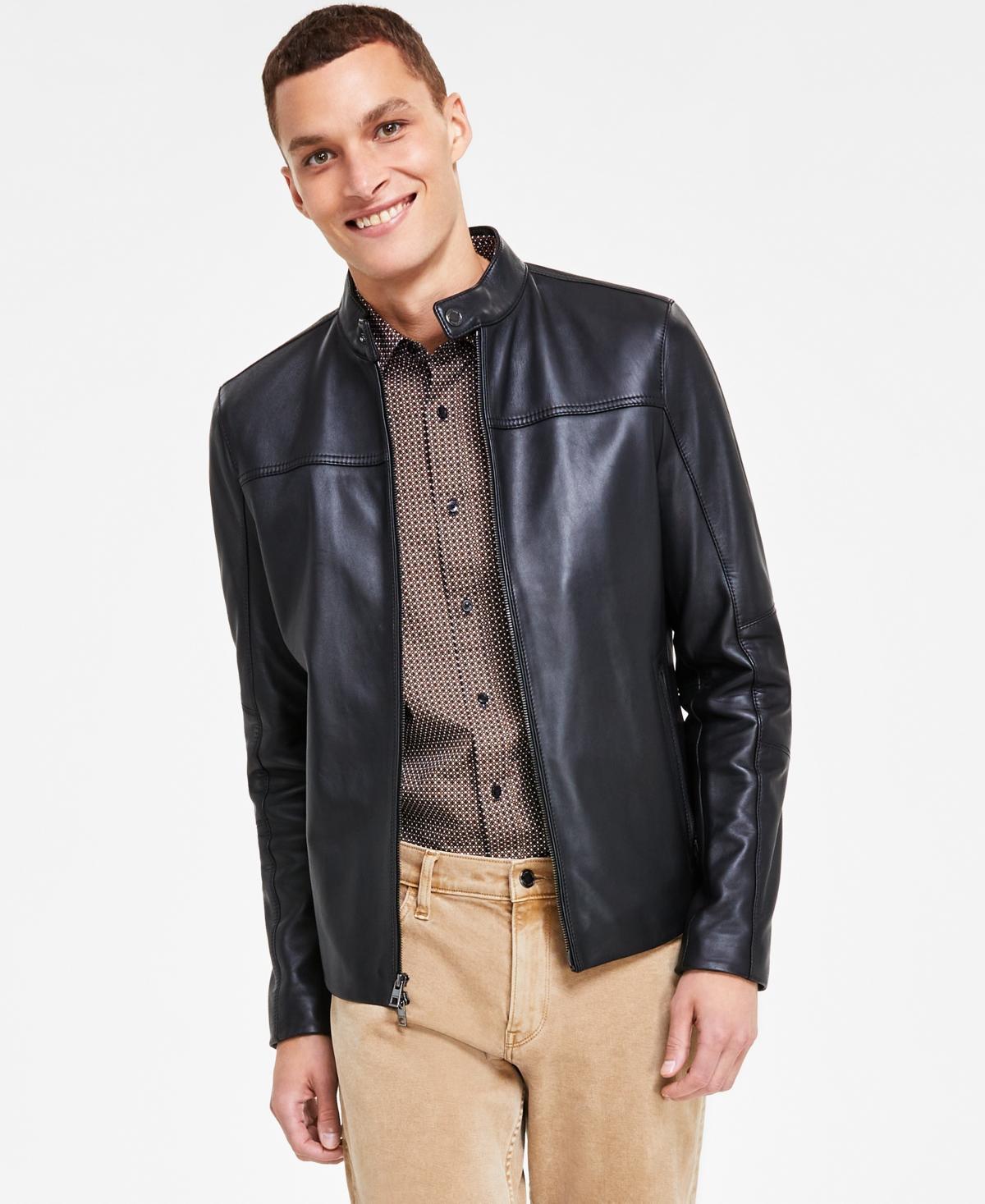 Michael Kors Mens Leather Racer Jacket, Created for Macys Product Image