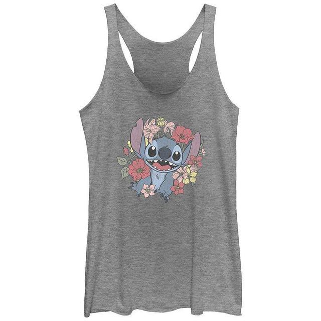 Disneys Lilo & Stitch Womens Flowers Wreath Tri-Blend Racerback Tank Top, Girls Gray Grey Product Image