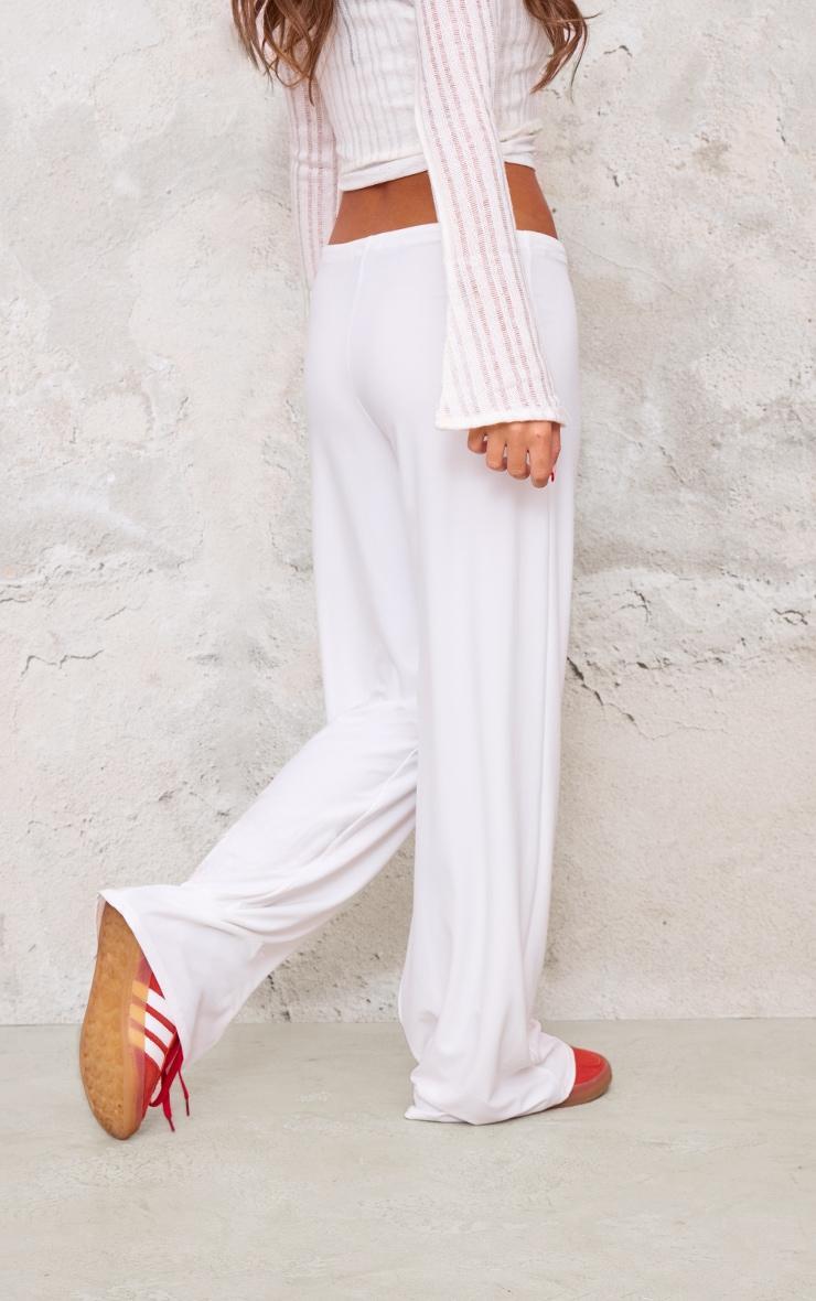 Cream Soft Touch Drawstring Low Rise Jersey Straight Leg Trousers Product Image