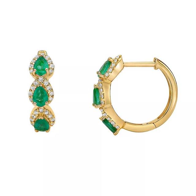 Gemminded 10k Gold Emerald & 1/4 Carat T.W. Diamond Huggie Earrings, Womens Product Image