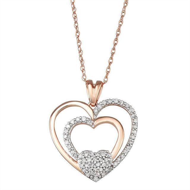 10k Rose Gold 1/4 Carat T.W. Diamond Triple Heart Pendant, Womens 10k Pink Product Image