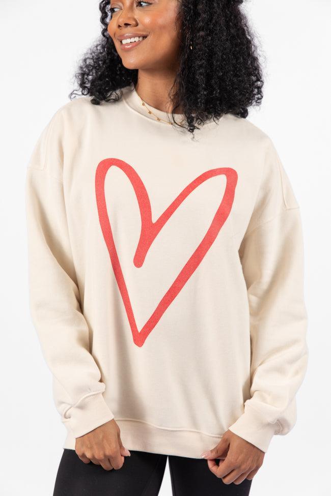 Red Heart Sketch Cream Oversized Graphic Sweatshirt Product Image