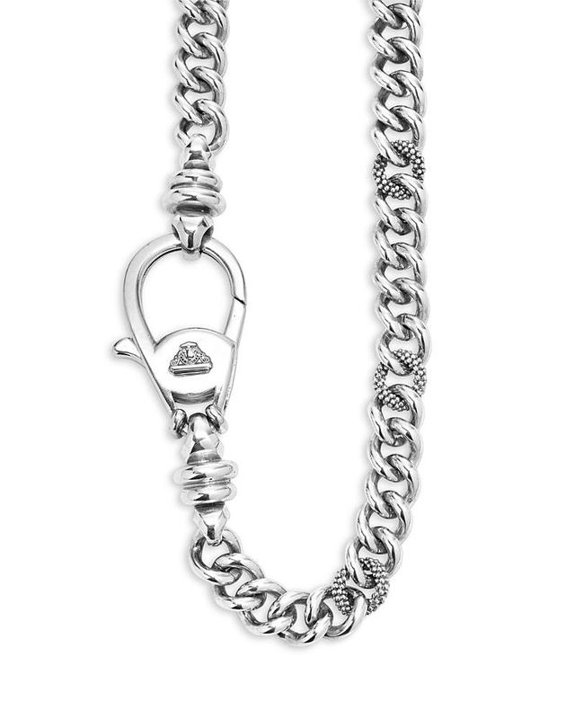 Mens Sterling Silver Caviar-Station Chain Necklace, 12mm, 20in Product Image