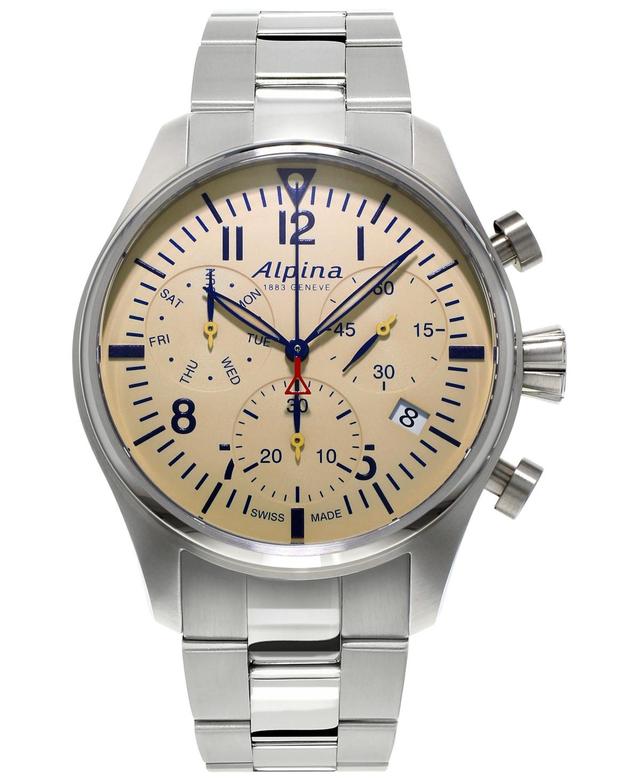 Alpina Mens Swiss Quartz Chronograph Startimer Pilot Stainless Steel Bracelet Watch 42mm - Stainless Steel Product Image