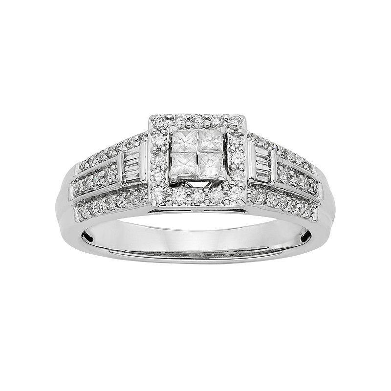 Diamond Square Halo Engagement Ring in 10k White Gold (1/2 Carat T.W.), Womens Product Image