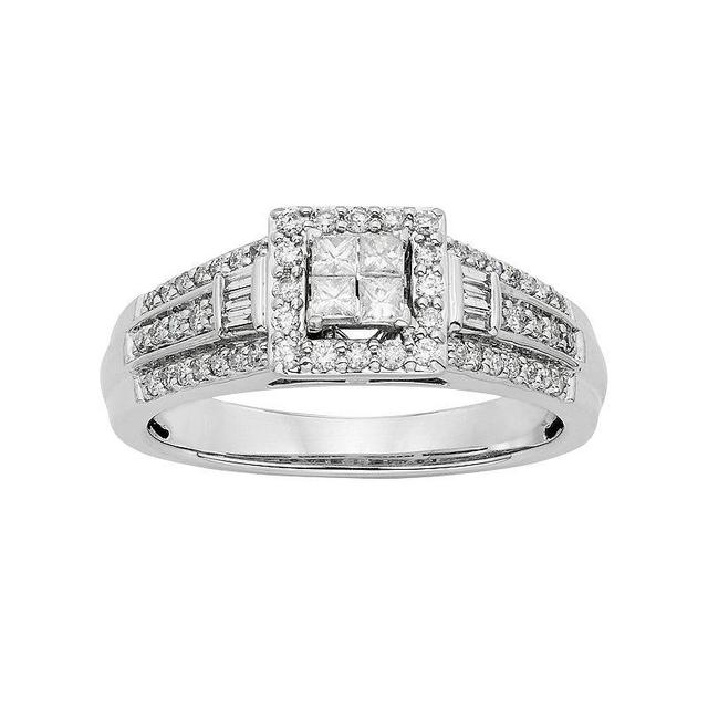 Diamond Square Halo Engagement Ring in 10k White Gold (1/2 Carat T.W.), Womens Product Image