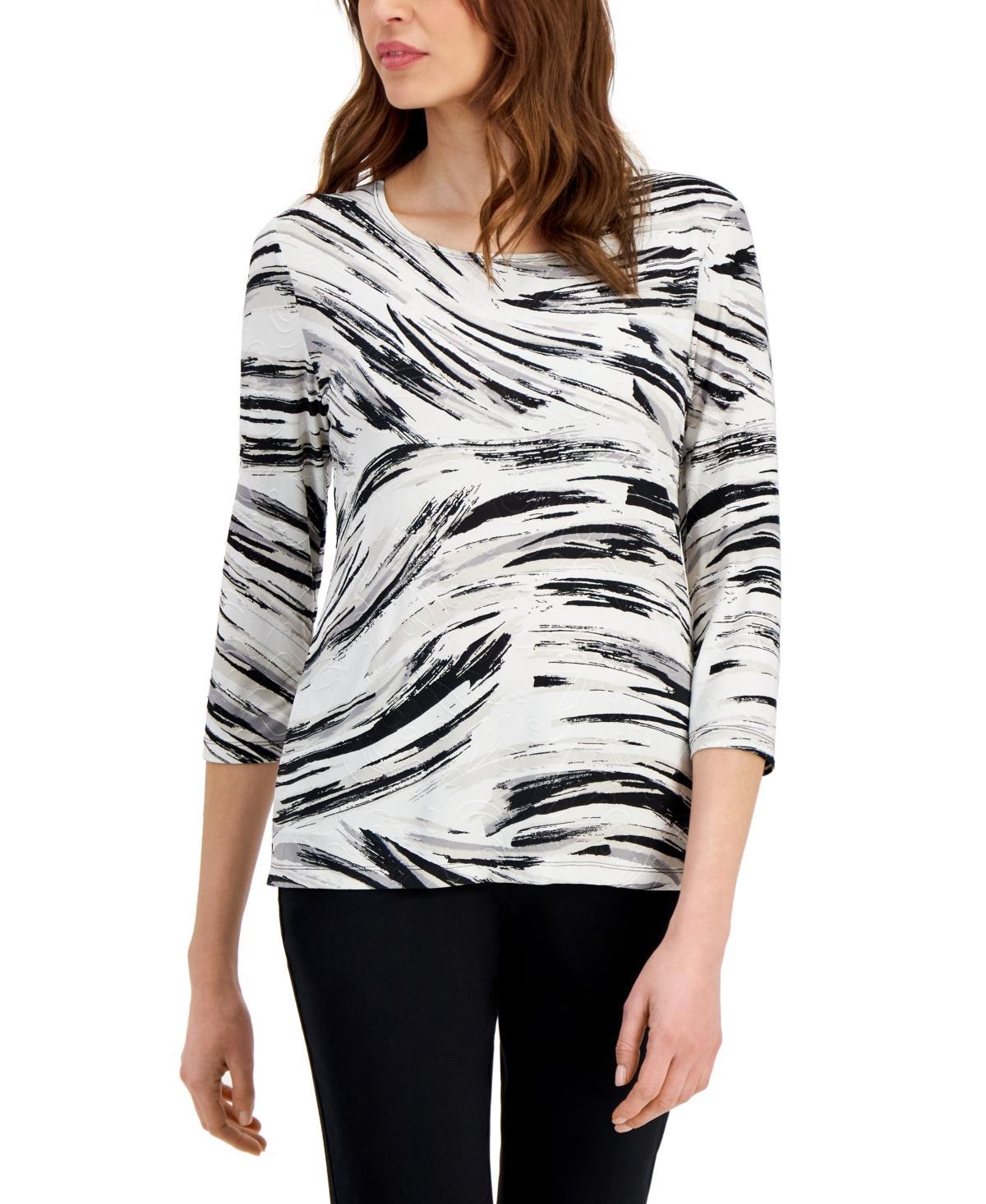 Jm Collection Womens Printed 3/4 Sleeve Jacquard Top, Created for Macys Product Image