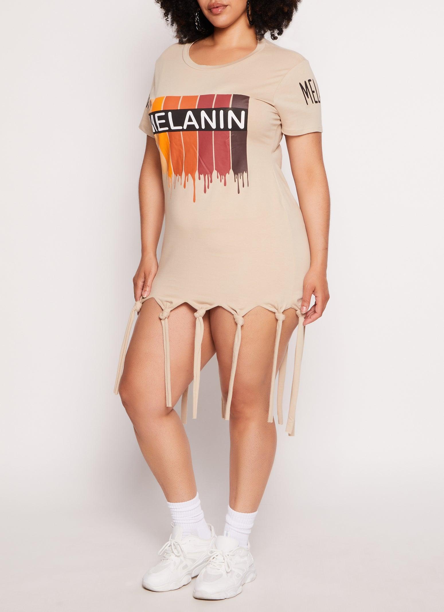 Womens Plus Size Melanin Knot Hem Graphic T Shirt Dress Product Image