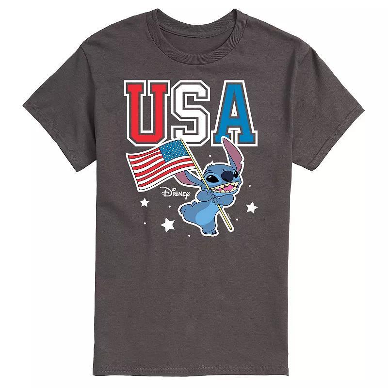 Disneys Lilo and Stitch Mens USA Stitch Flag Graphic Tee Grey Product Image