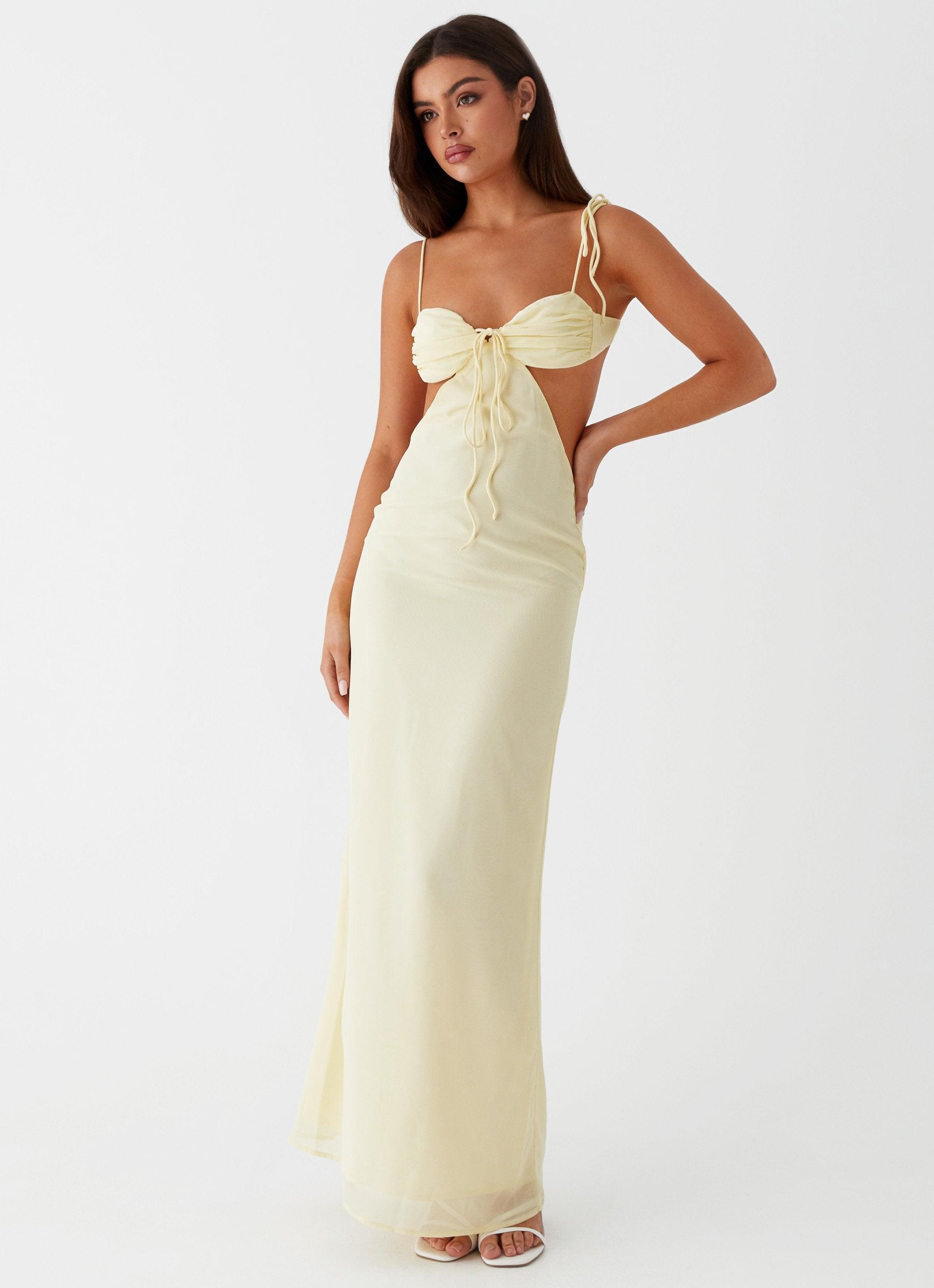 Tyra Ruched Maxi Dress - Yellow Product Image