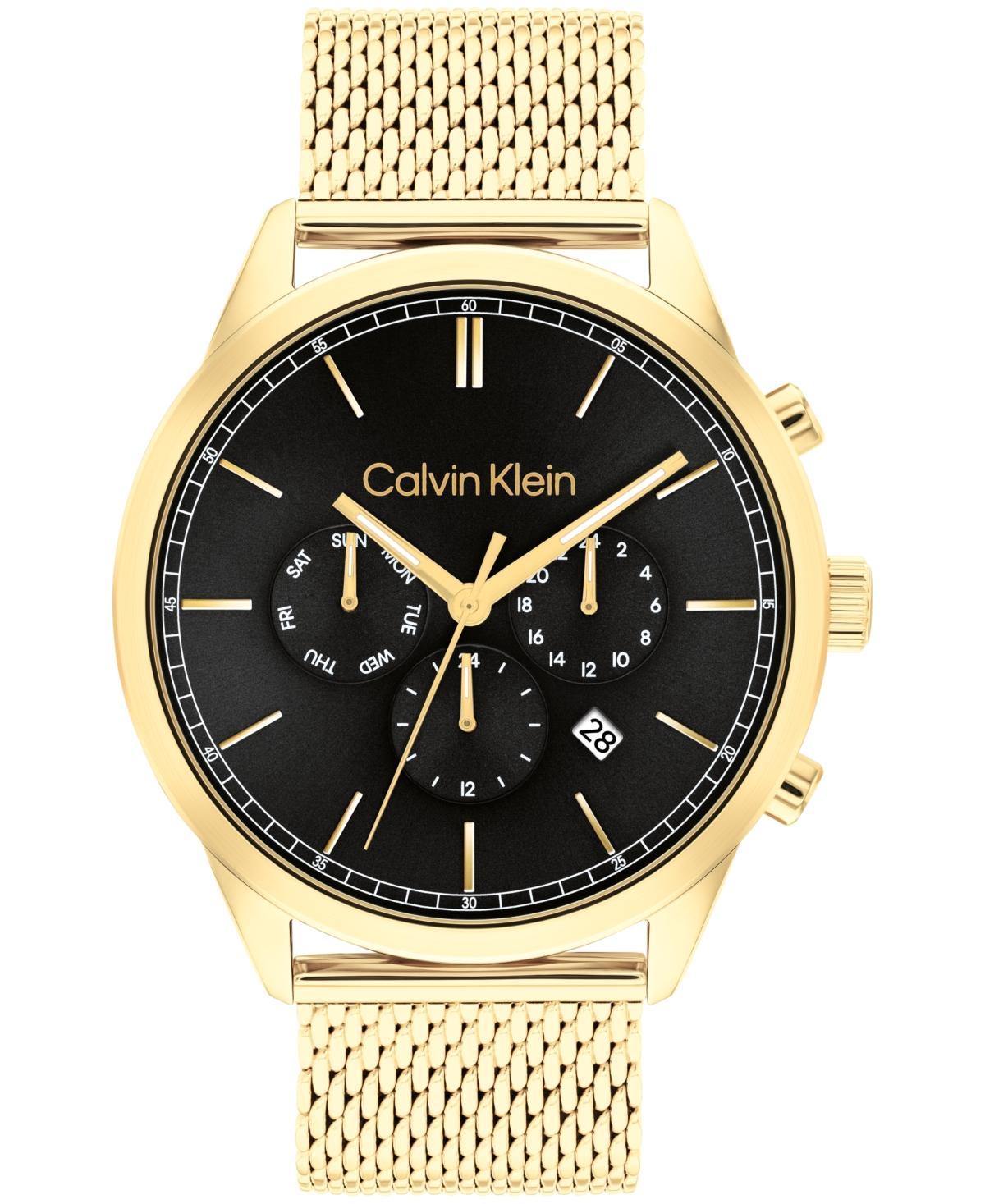 Calvin Klein Mens Multi-Function Gold-Tone Stainless Steel Mesh Bracelet Watch 44mm - Gold Product Image