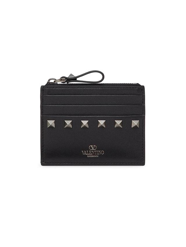 Womens Rockstud Calfskin Cardholder with Zipper Product Image