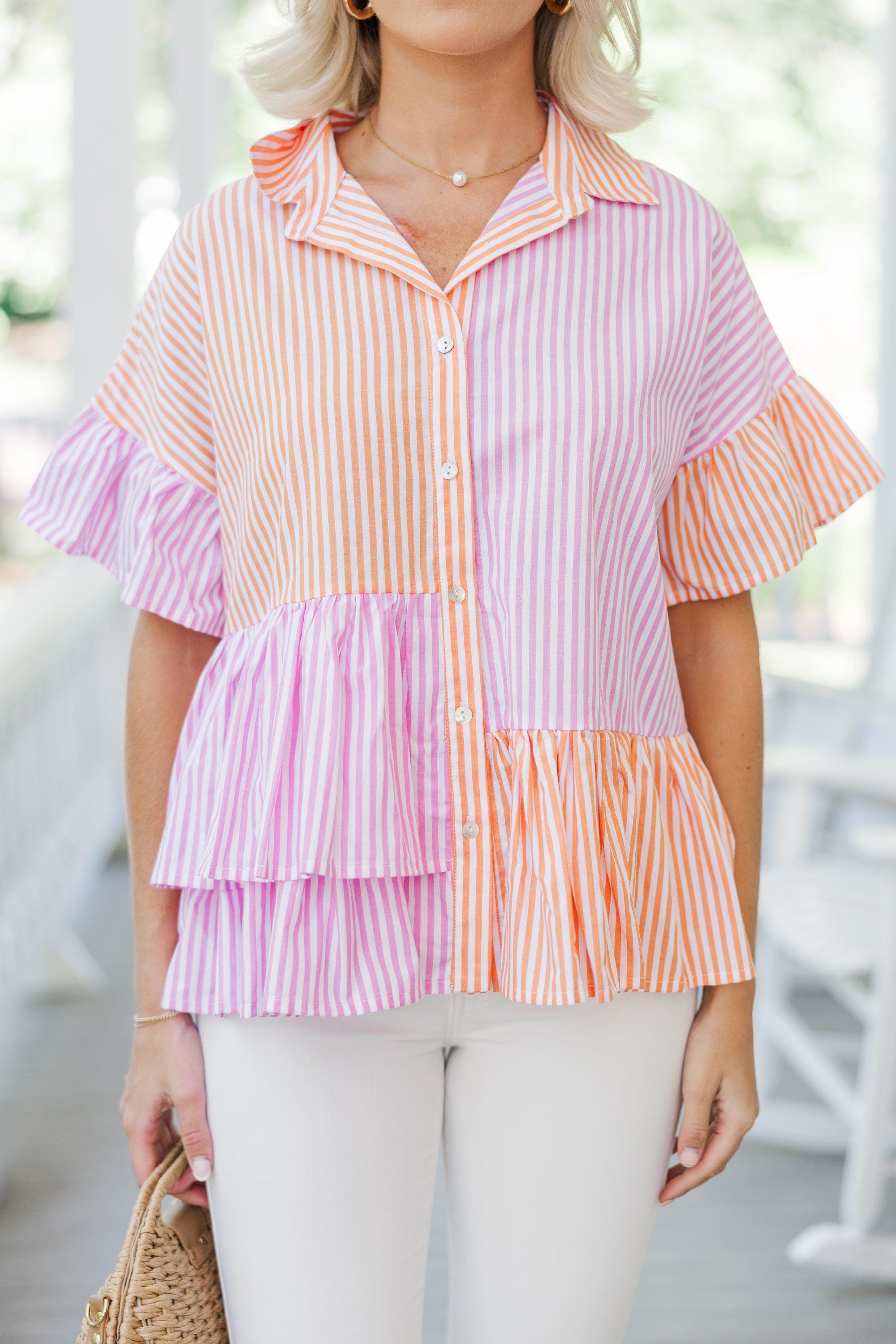 Call On You Pink Striped Blouse Female Product Image