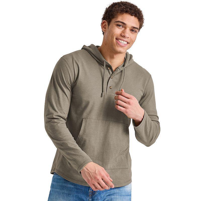 Mens Hanes Originals Cotton Henley Hoodie Blue Product Image