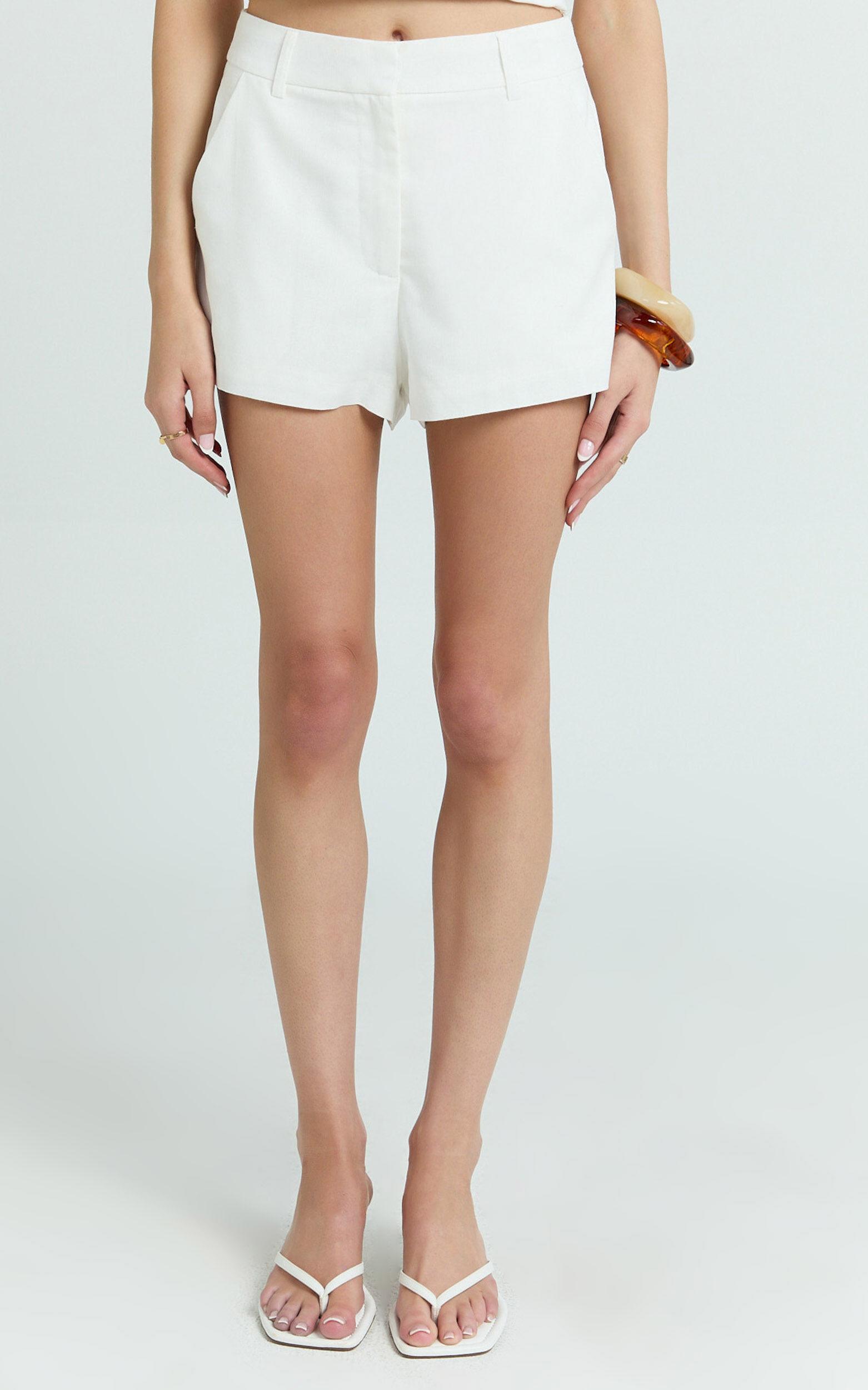 Adali Shorts - Mid Rise Linen Look Micro Mini Shorts in Off White Product Image