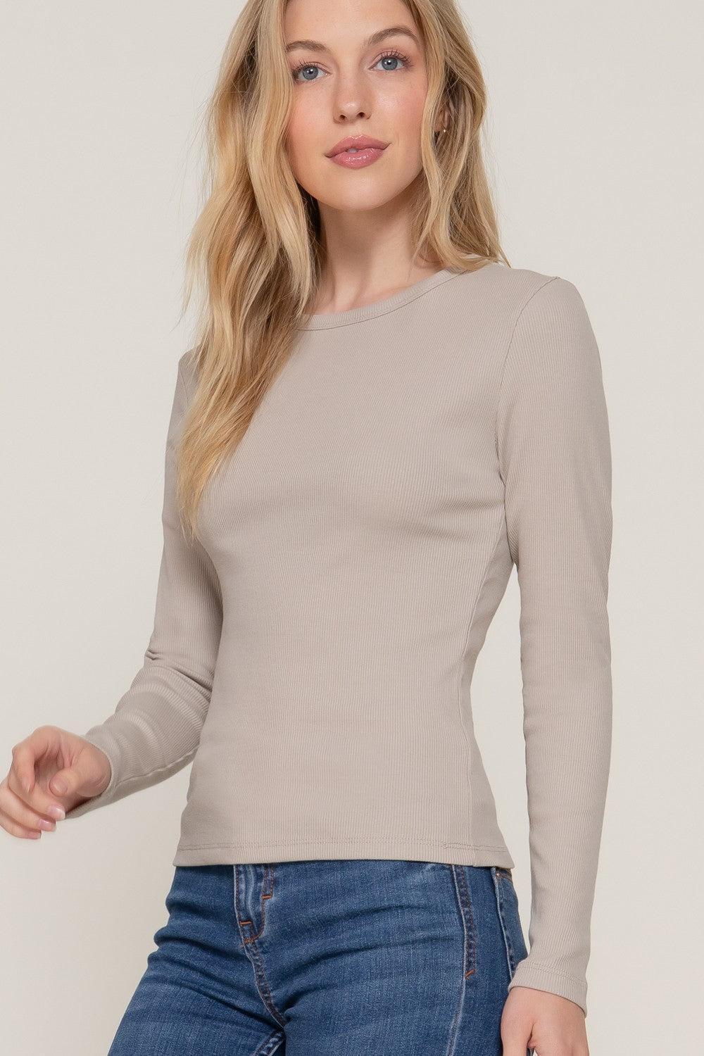 Long Sleeve Crew Neck Knit Rib Tee Product Image