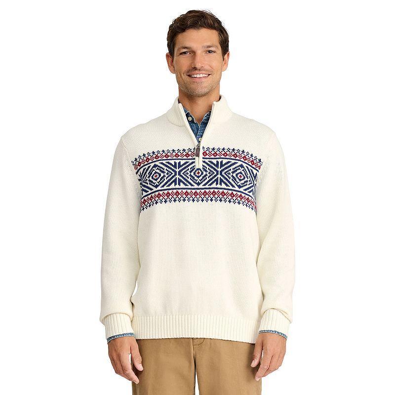 Mens IZOD Fairisle Quarter-Zip Sweater White Ice Fair Isle Product Image