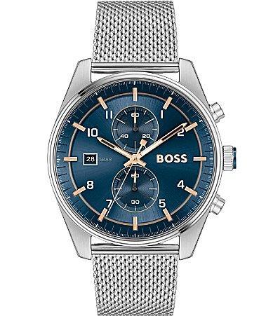 Boss Mens Skytraveller Quartz Fashion Chrono Silver-Tone Stainless Steel Watch 44mm - Stainless Steel Product Image