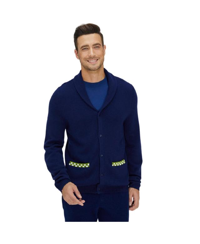 Bellemere New York Mens Bellemere Navy Blue and Green Merino Cardigan Product Image