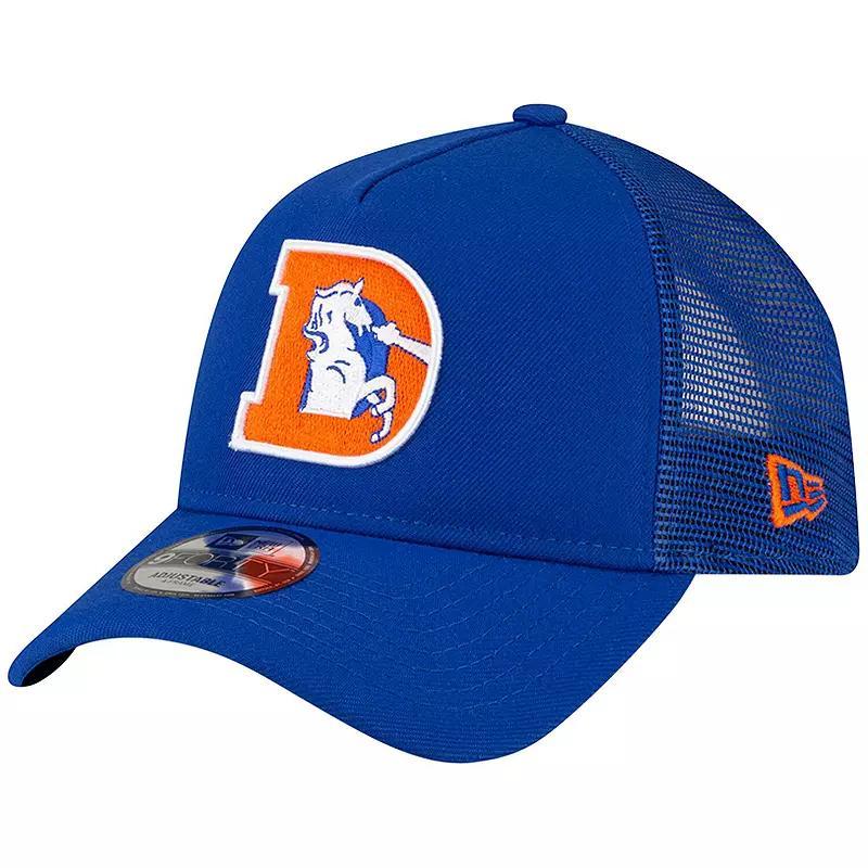 Mens New Era Royal Denver Broncos Throwback Logo A-Frame Trucker 9FORTY Adjustable Hat Product Image