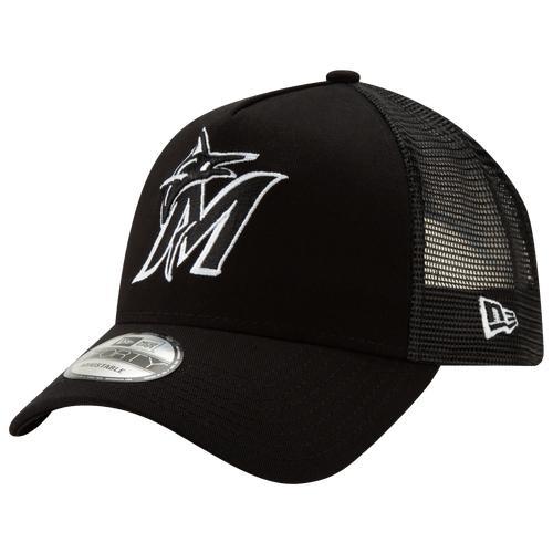 New Era Mens Miami Marlins New Era Marlins 9Forty Trucker Cap - Mens Black/White Product Image