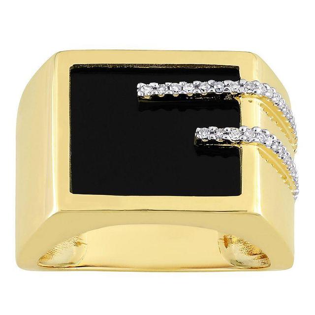 Stella Grace Mens Gold Tone Sterling Silver Black Onyx & 1/6 Carat T.W. Diamond Square Ring Product Image