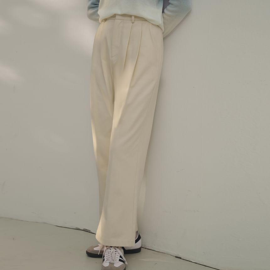 High Waist Plain Pleated Wide Leg Pants Product Image