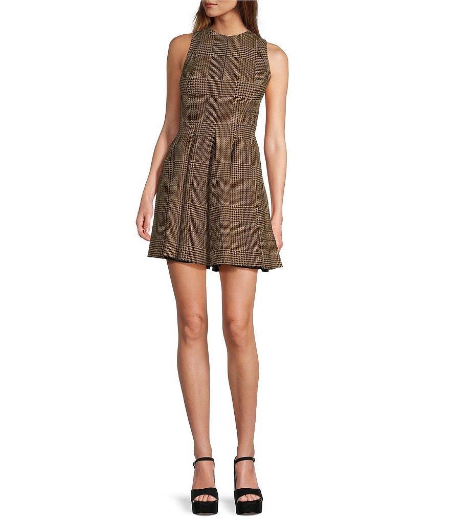 Antonio Melani Eloise Houndstooth Crew Neck Sleeveless A-Line Mini Dress Product Image