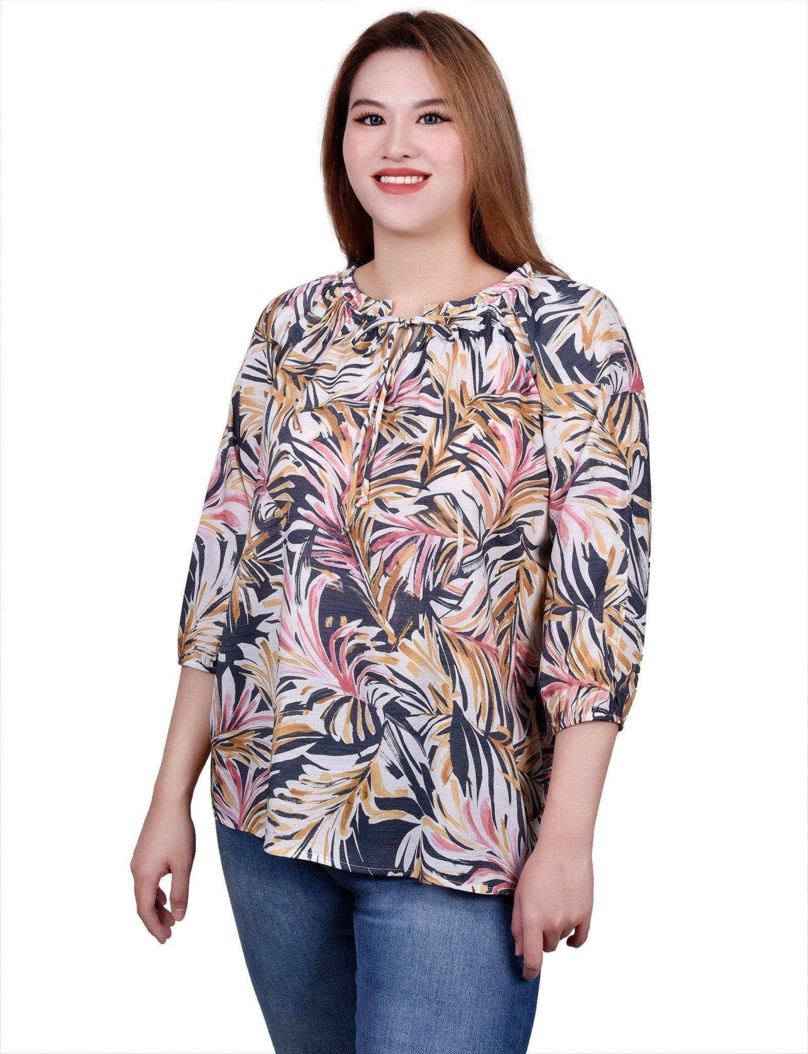 3/4 Length Sleeve Drawstring Neck Blouse Product Image