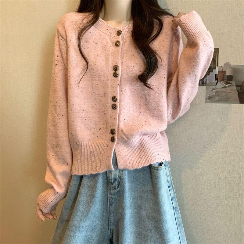 Round Neck Melange Cardigan Product Image