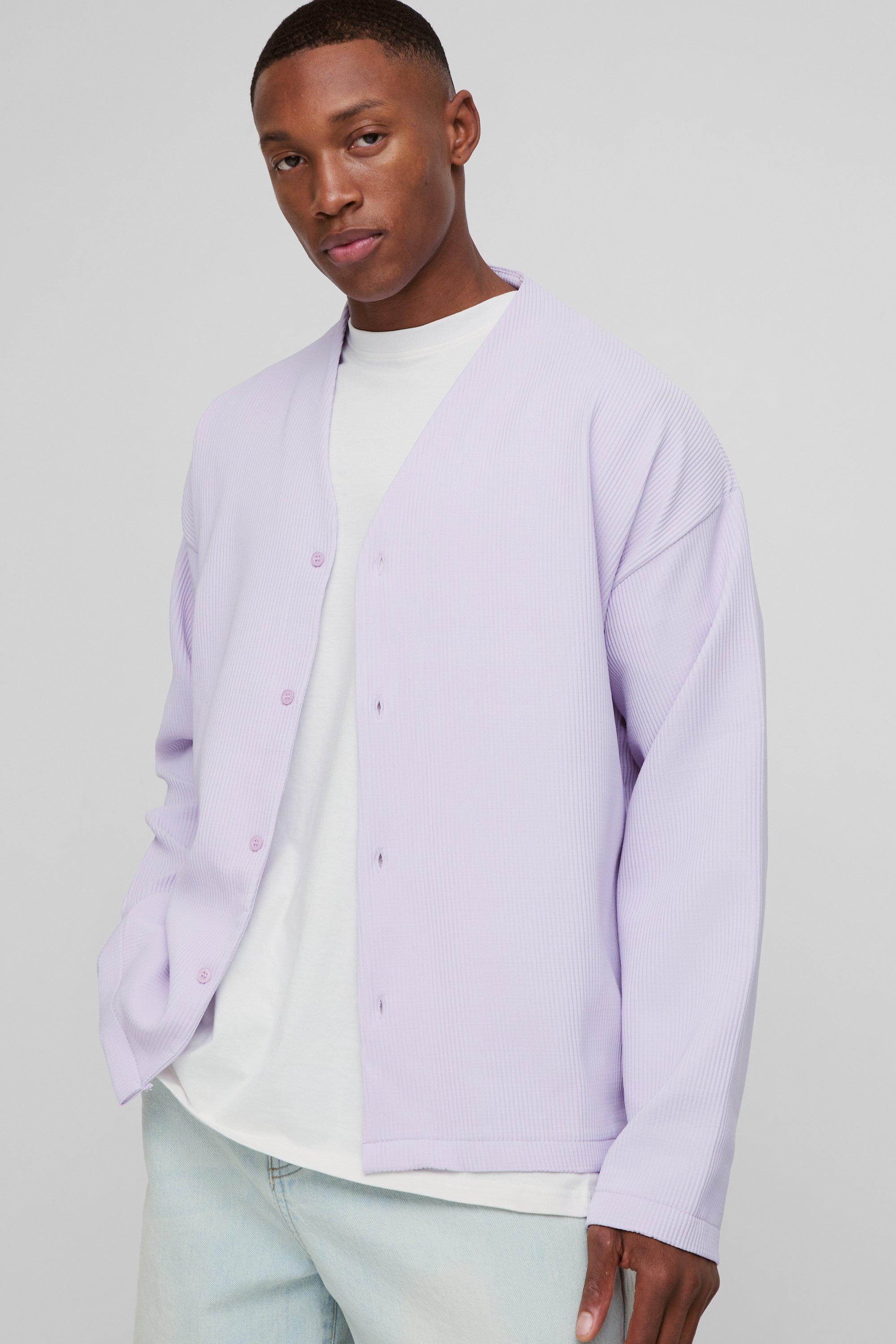 Pleated Longsleeve Collarless Boxy Shirt | boohooMAN USA Product Image