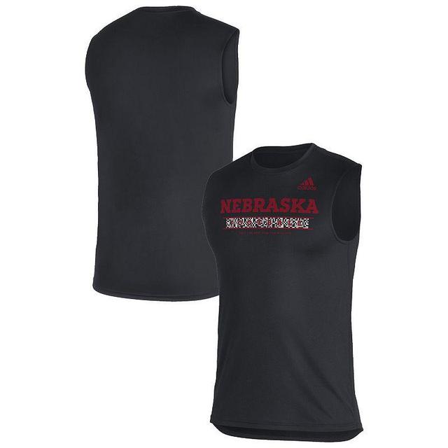 Mens adidas Black Nebraska Huskers Sideline Football Locker Creator Aeroready Sleeveless T-shirt Product Image