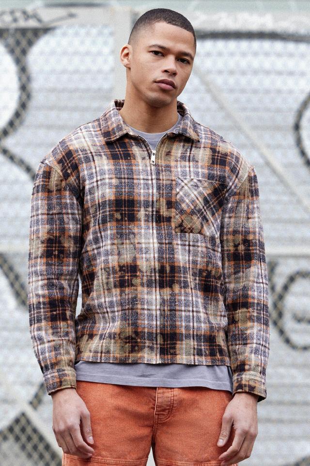 Zip Through Boxy Washed Checked Shirt | boohooMAN USA Product Image