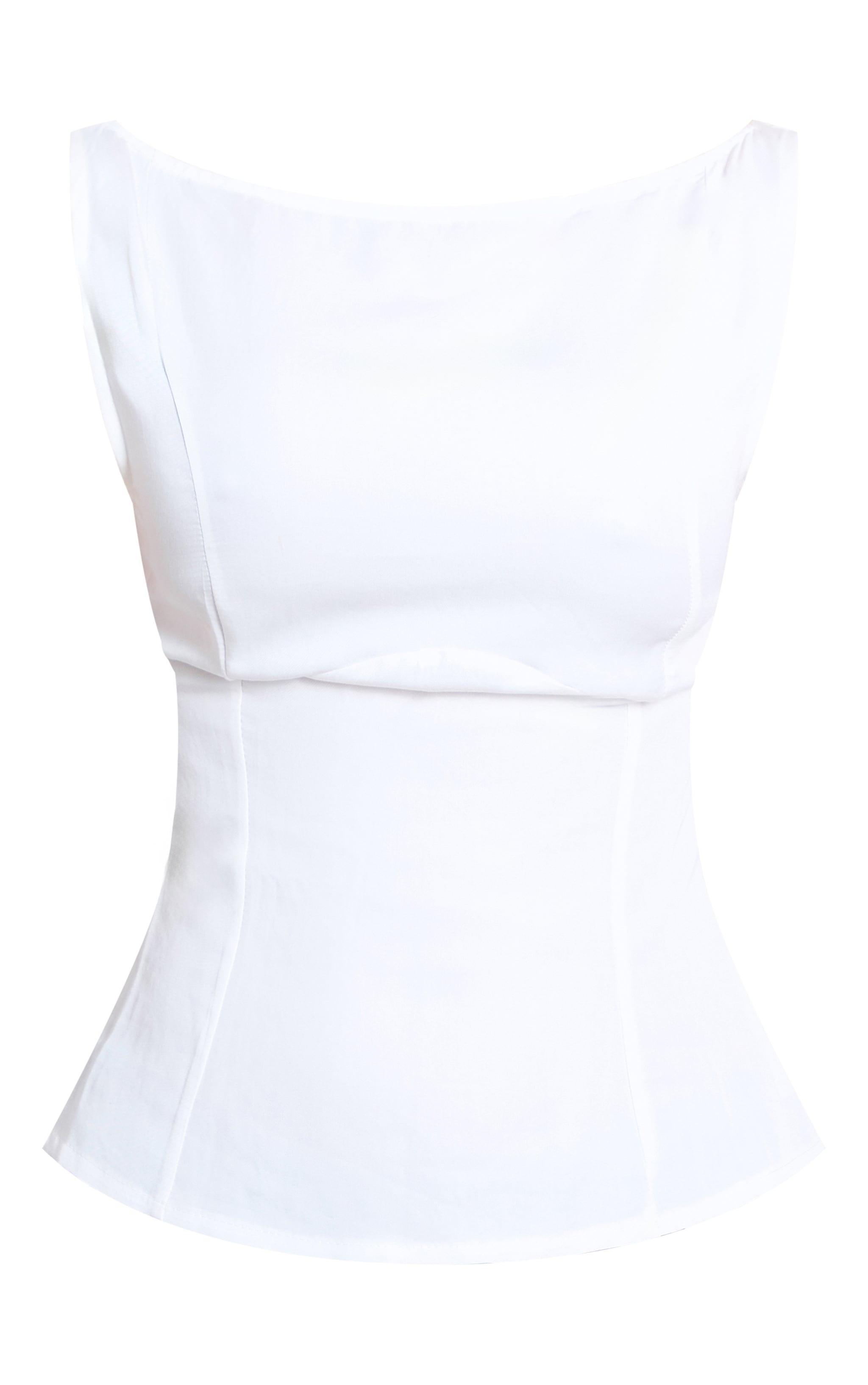 White Woven Boatneck Scoop Back Long Top Product Image