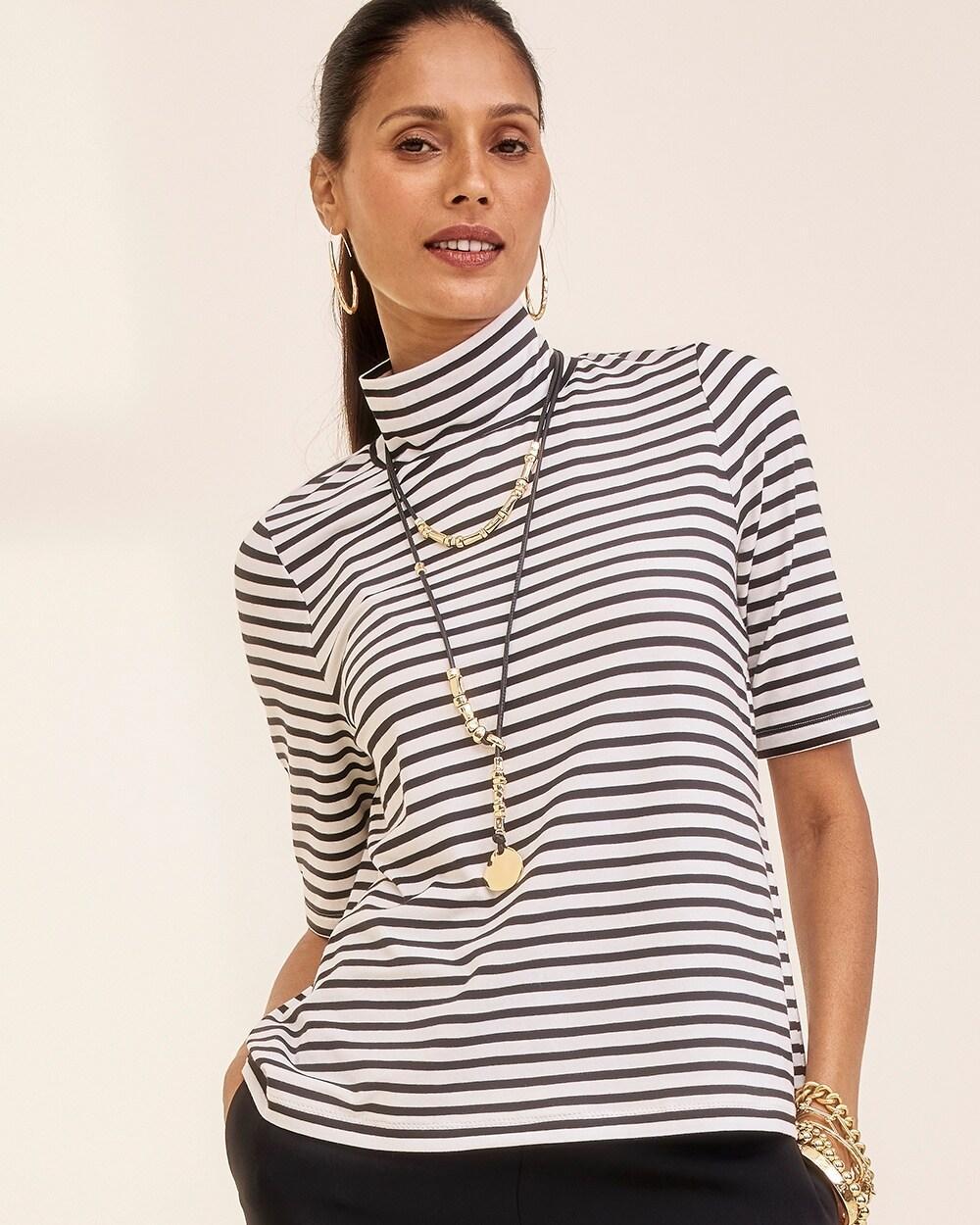 Women's Touch of Cool Stripe Mock Neck Tee Product Image