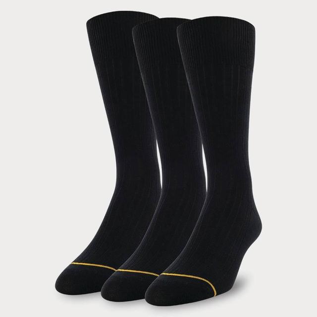Signature Gold by GOLDTOE Mens Solids Bamboo Rayon Relaxed Top Crew Socks 3pk - Black 6-12.5 Product Image