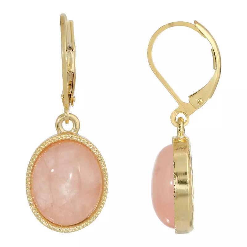 1928 Gold Tone Rose Quartz Oval Drop Earrings, Women's, Pink - Size: One Size Product Image