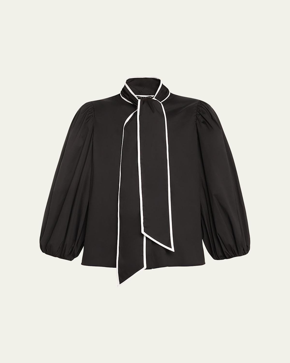 Lou Bowtie Button-Front Poplin Blouse Product Image