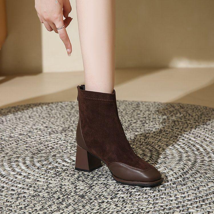 Faux Leather Block Heel Short Boots Product Image